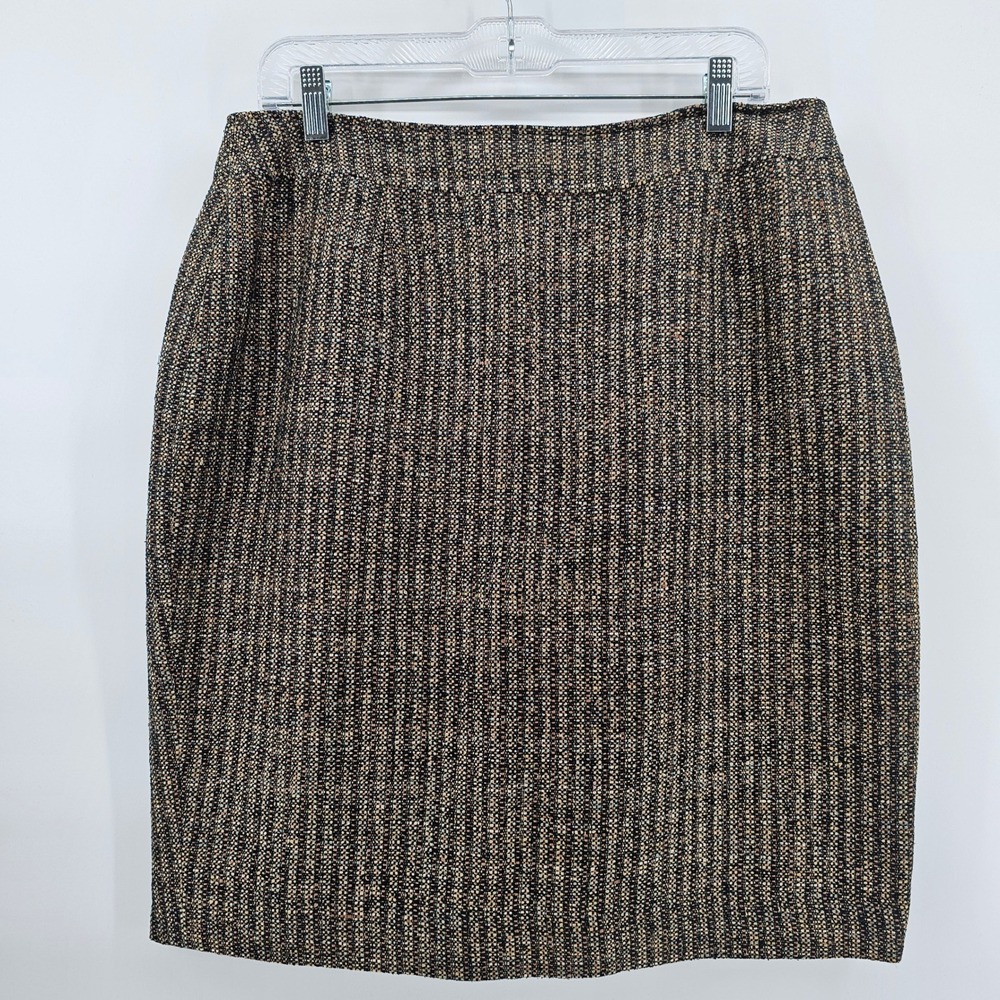 Doncaster Pencil Skirt Women 14 Brown Multi 100% Silk Tweed Textured Lined Skirt